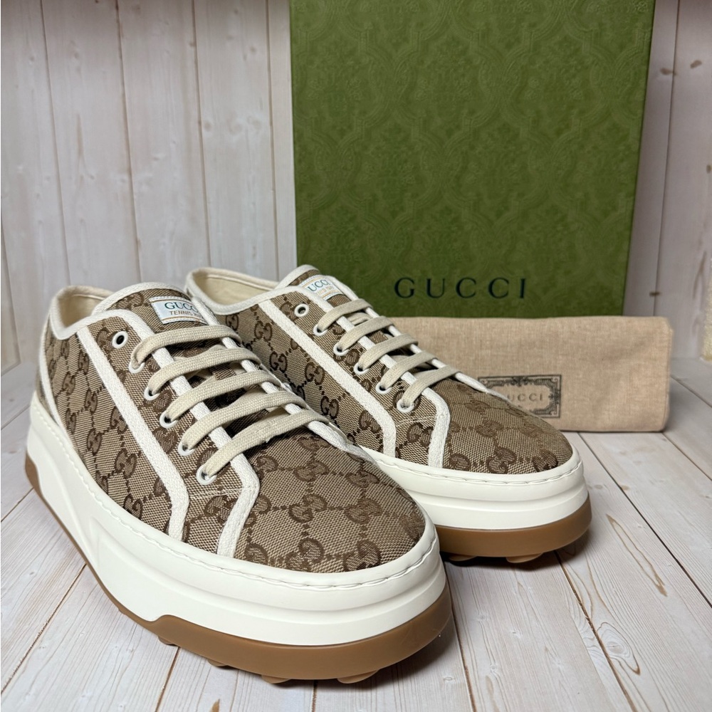 Gucci GG Supreme 1977 Tennis Canvas Sneaker Beige/Ebony-White Sz 11.5G / 12.5US - Picture 1 of 13